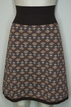 Rock-Baumwolljersey-braun-apricot-Blüten-Blätter-beige
