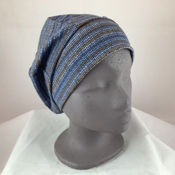 Mütze Bahnen Strickoptik blau