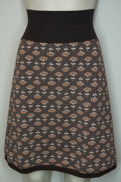 Rock-Baumwolljersey-braun-apricot-Blüten-Blätter-beige