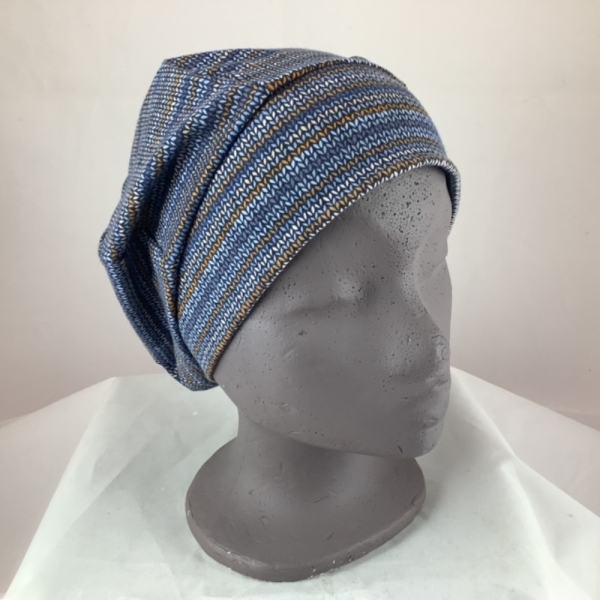 Mütze Bahnen Strickoptik blau
